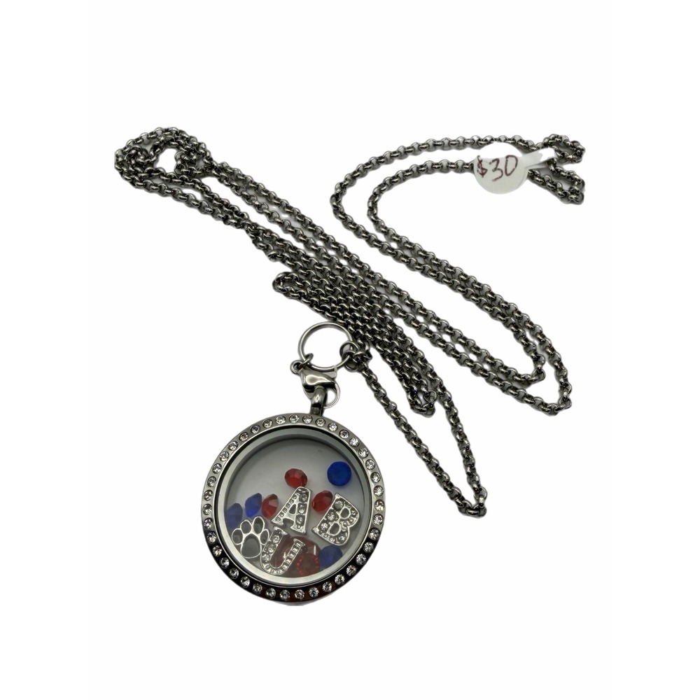 Origami Owl Living Locket Silver Tone Floating Charm Necklace Initials Paw Print